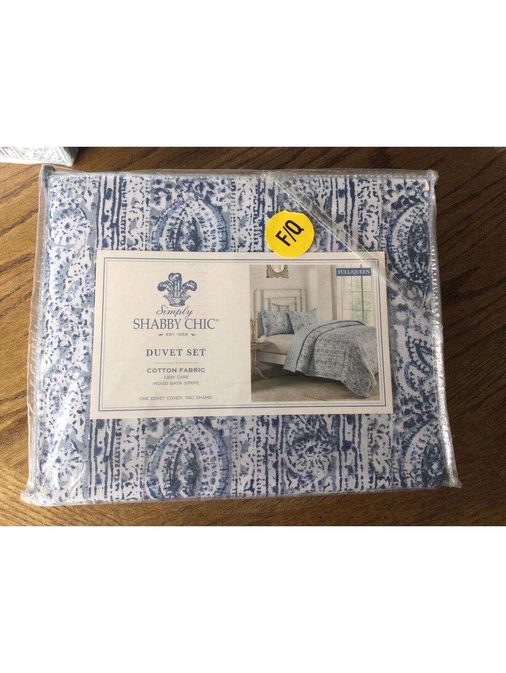 Simply Shabby Chic Duvet 3 Piece Set  Full Queen Easy Care Indigo Batic Stripe